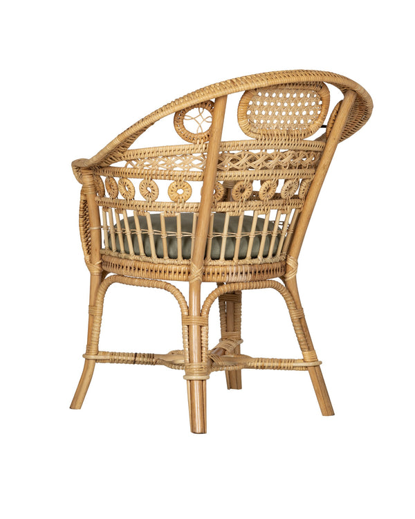 Currey & Company Eugenie Bent Rattan Accent Chair with Woven Cane Seat and Linen Cotton Cushion 7000-1082
