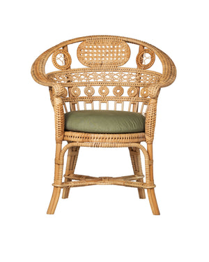 Currey & Company Eugenie Bent Rattan Accent Chair with Woven Cane Seat and Linen Cotton Cushion 7000-1082