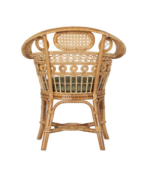 Currey & Company Eugenie Bent Rattan Accent Chair with Woven Cane Seat and Linen Cotton Cushion 7000-1082
