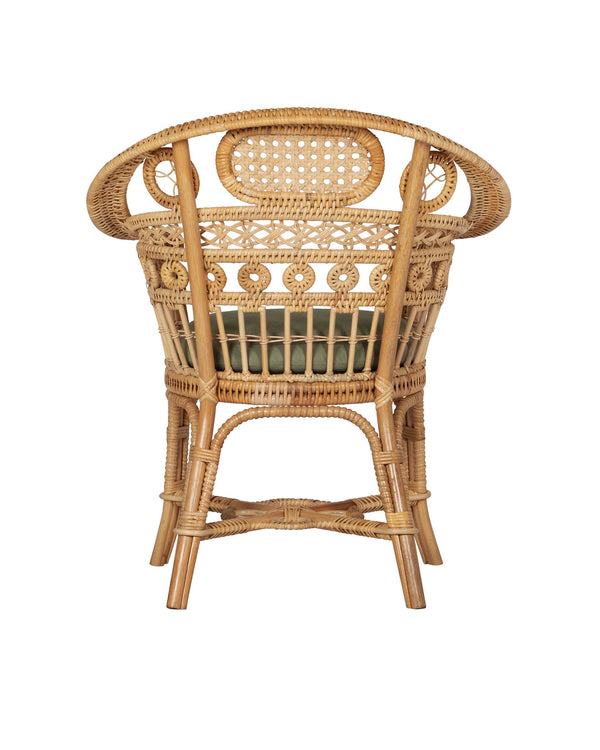 Currey & Company Eugenie Bent Rattan Accent Chair with Woven Cane Seat and Linen Cotton Cushion 7000-1082