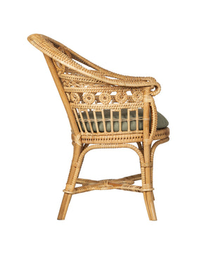 Currey & Company Eugenie Bent Rattan Accent Chair with Woven Cane Seat and Linen Cotton Cushion 7000-1082