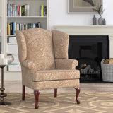 Comfort Pointe Paisley Cream Wingback Chair Cherry Finish