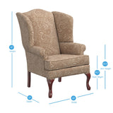 Comfort Pointe Paisley Cream Wingback Chair Cherry Finish