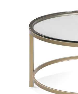 Basset Mirror Anderson Round Cocktail Table With Antique Gold Metal Base & Cream Chenille Ottoman - Modern Elegance Gold Steel,Glass 7000-120-133