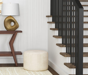 Basset Mirror Anderson Round Ottoman - Elegant Cream Chenille Upholstered Footrest For Stylish Living Room Decor White Wood,Upholstery 7000-lr-133