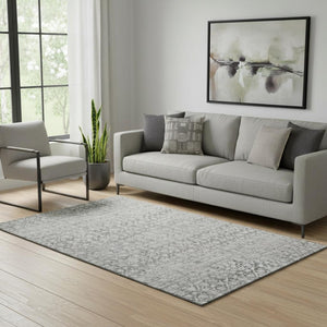 HomeRoots 5' X 8' Gray and Silver Striped Washable Area Rug - Durable, Stylish, UV-Protected for Busy Homes! 700001