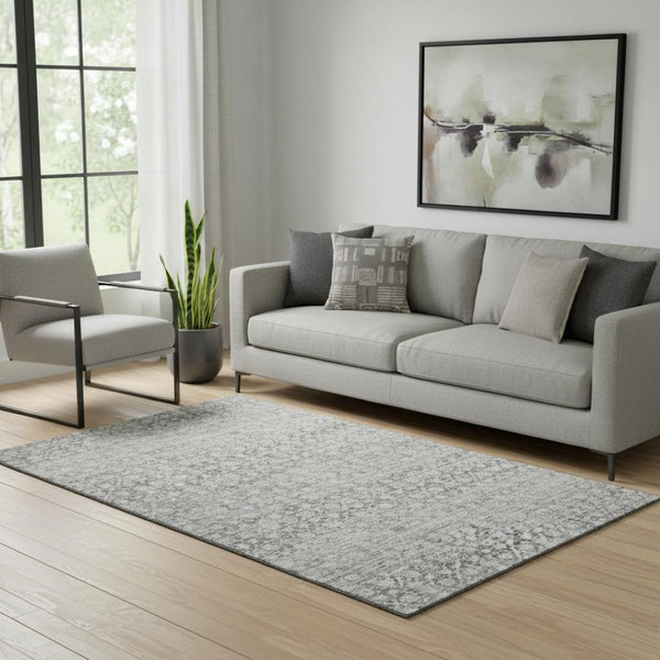 HomeRoots 5' X 8' Gray and Silver Striped Washable Area Rug - Durable, Stylish, UV-Protected for Busy Homes! 700001