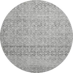 HomeRoots 8' Gray and Silver Striped Washable Round Rug - Durable, Stain Resistant, UV Protected for Any Space 700002