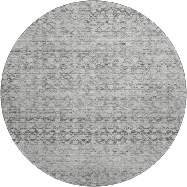 HomeRoots 8' Gray and Silver Striped Washable Round Rug - Durable, Stain Resistant, UV Protected for Any Space 700002