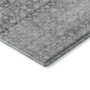 HomeRoots 8' Gray and Silver Striped Washable Round Rug - Durable, Stain Resistant, UV Protected for Any Space 700002
