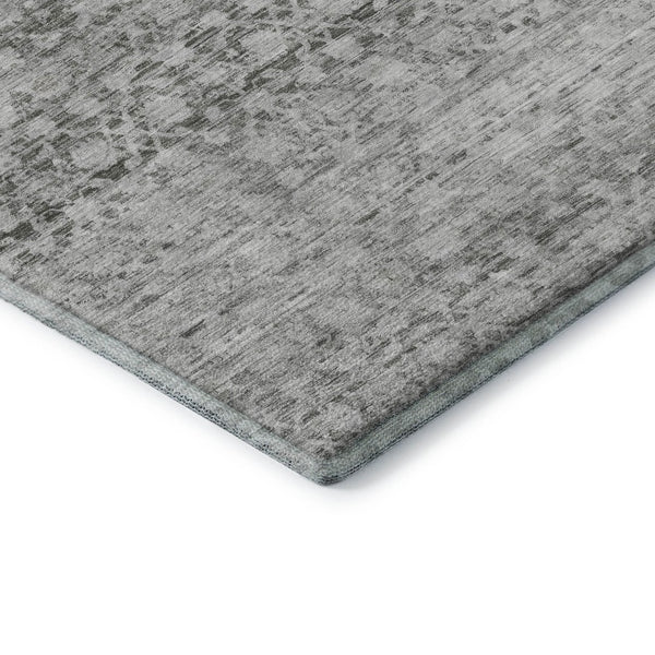 HomeRoots 8' Gray and Silver Striped Washable Round Rug - Durable, Stain Resistant, UV Protected for Any Space 700002