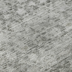 HomeRoots 8' Gray and Silver Striped Washable Round Rug - Durable, Stain Resistant, UV Protected for Any Space 700002