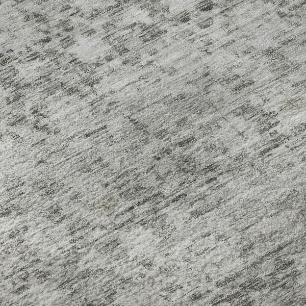 HomeRoots 8' Gray and Silver Striped Washable Round Rug - Durable, Stain Resistant, UV Protected for Any Space 700002
