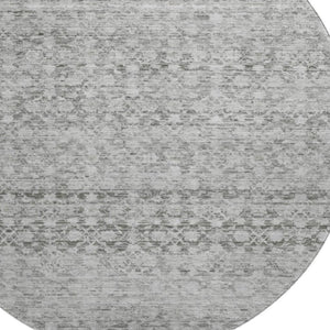 HomeRoots 8' Gray and Silver Striped Washable Round Rug - Durable, Stain Resistant, UV Protected for Any Space 700002