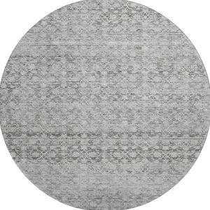 HomeRoots 8' Gray and Silver Striped Washable Round Rug - Durable, Stain Resistant, UV Protected for Any Space 700002