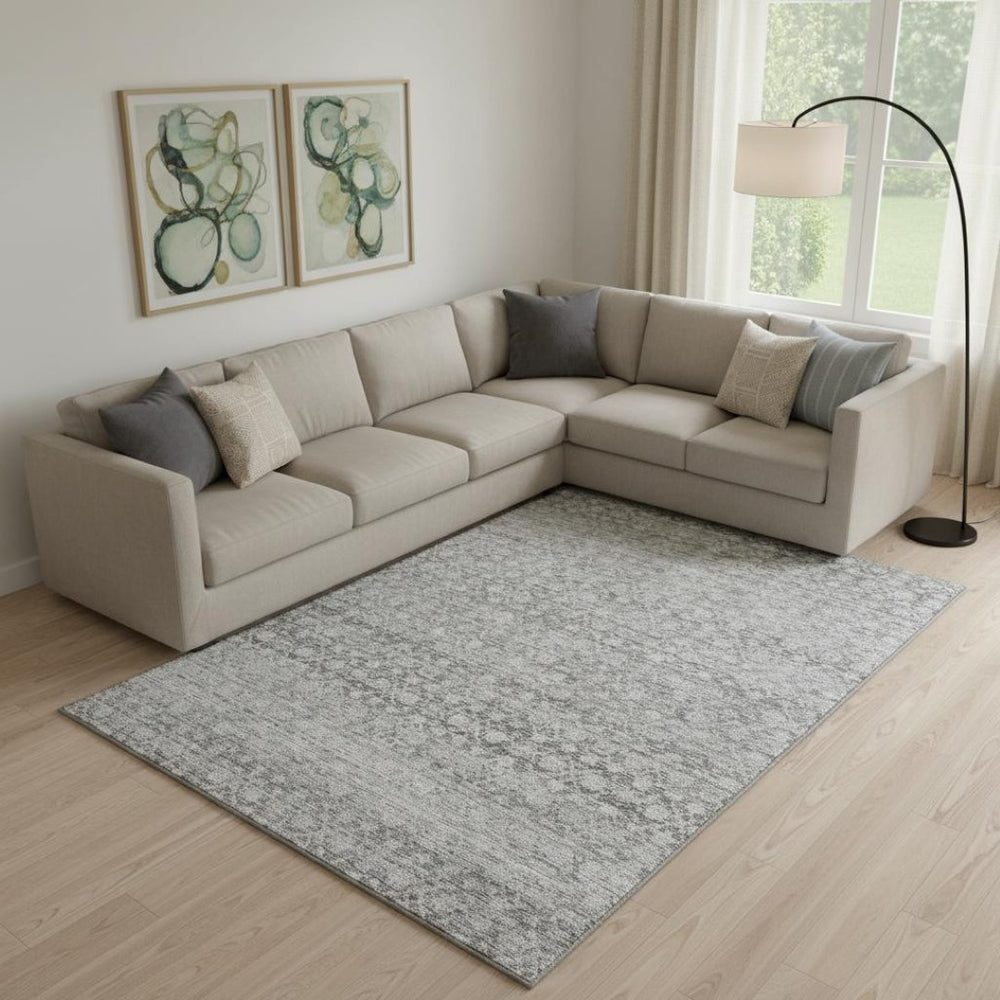 HomeRoots 9' Gray and Silver Striped Washable Area Rug – UV Protected, Durable, and Perfect for Busy Homes! 700004
