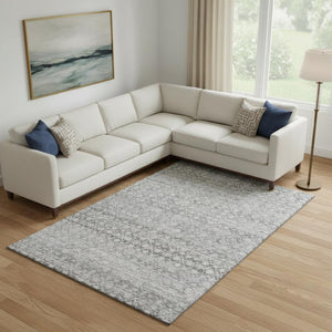 HomeRoots 10' Gray and Silver Striped Washable Area Rug with UV Protection - Durable, Stylish, Easy Care! 700005