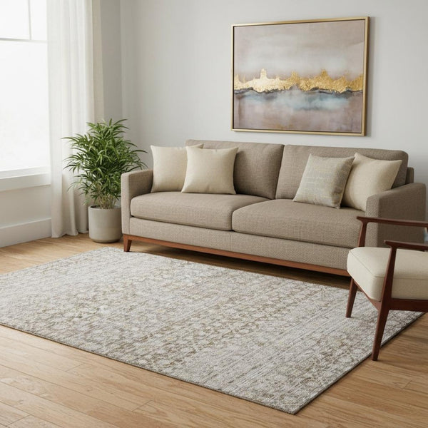 HomeRoots 5' X 8' Taupe And Beige Striped Area Rug – Washable, UV-Protected, Durable for High-Traffic Spaces 700007