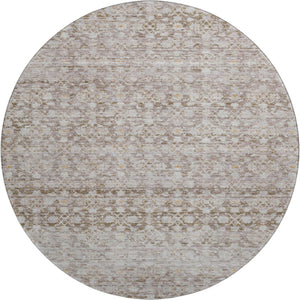 HomeRoots 8' Taupe and Beige Striped Washable Round Rug - UV Protected, Stain Resistant, Ideal for High Traffic Areas 700008