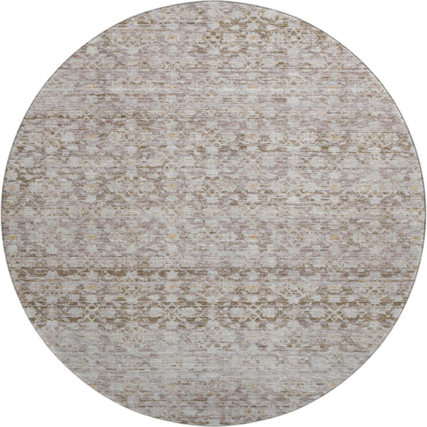HomeRoots 8' Taupe and Beige Striped Washable Round Rug - UV Protected, Stain Resistant, Ideal for High Traffic Areas 700008