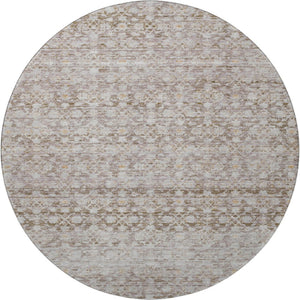 HomeRoots 8' Taupe and Beige Striped Washable Round Rug - UV Protected, Stain Resistant, Ideal for High Traffic Areas 700008