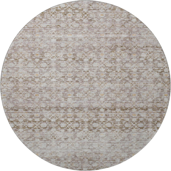 HomeRoots 8' Taupe and Beige Striped Washable Round Rug - UV Protected, Stain Resistant, Ideal for High Traffic Areas 700008