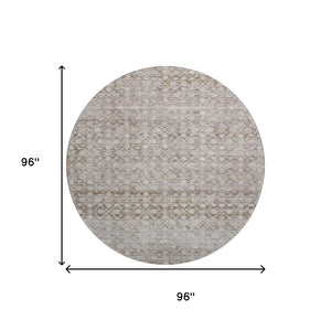 HomeRoots 8' Taupe and Beige Striped Washable Round Rug - UV Protected, Stain Resistant, Ideal for High Traffic Areas 700008