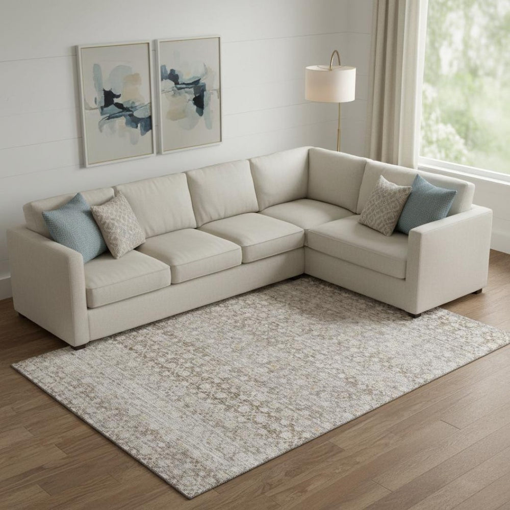 HomeRoots 9' X 12' Taupe & Beige Striped Washable Area Rug with UV Protection for High-Traffic Spaces 700010