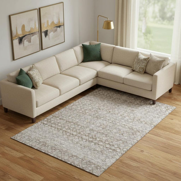 HomeRoots 10' Taupe and Beige Striped Washable Area Rug - Durable, UV Protected, Pet-Friendly Design for Living Spaces 700011