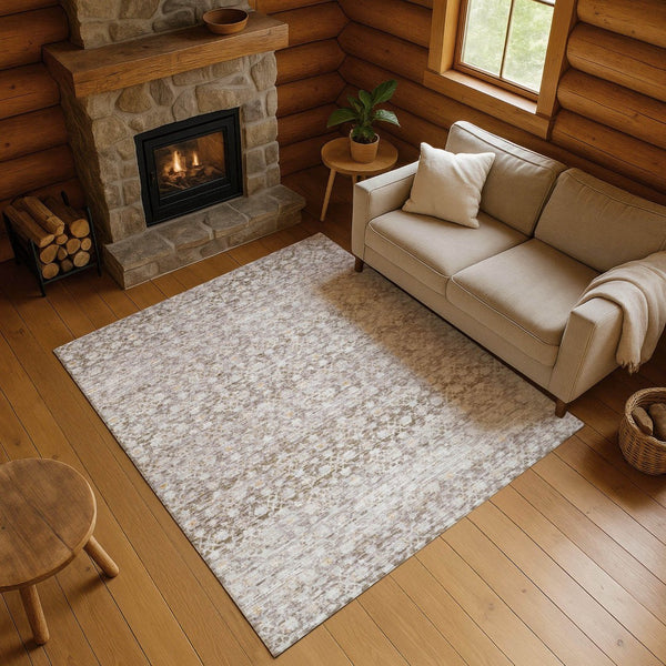 HomeRoots 10' Taupe and Beige Striped Washable Area Rug - Durable, UV Protected, Pet-Friendly Design for Living Spaces 700011