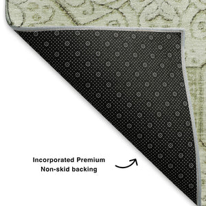 HomeRoots 5' X 8' Artichoke Green & Ivory Geometric Washable Area Rug – UV Protected, Durable, Stylish Design 700013