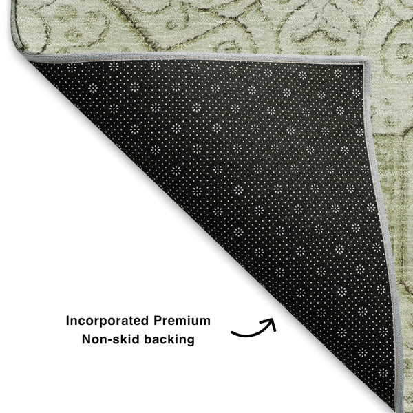 HomeRoots 5' X 8' Artichoke Green & Ivory Geometric Washable Area Rug – UV Protected, Durable, Stylish Design 700013