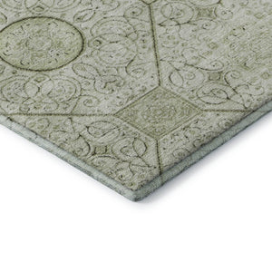 HomeRoots 5' X 8' Artichoke Green & Ivory Geometric Washable Area Rug – UV Protected, Durable, Stylish Design 700013
