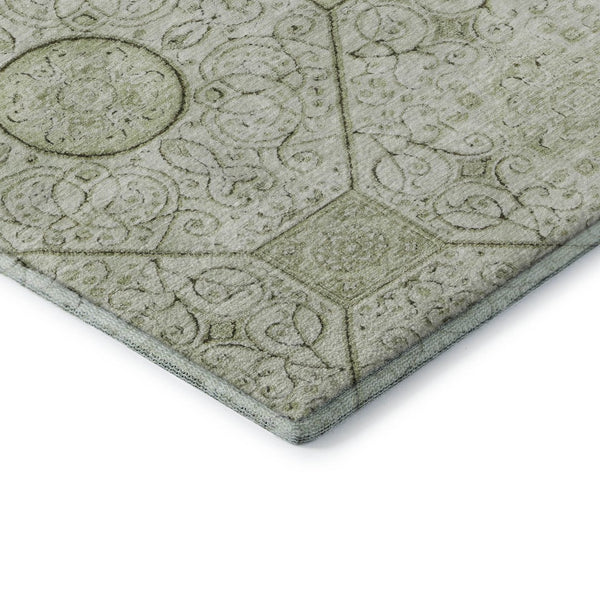 HomeRoots 5' X 8' Artichoke Green & Ivory Geometric Washable Area Rug – UV Protected, Durable, Stylish Design 700013