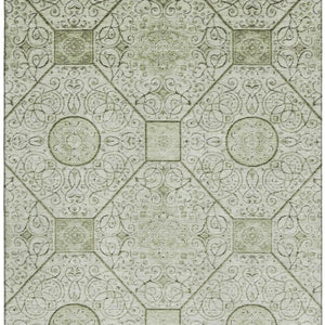 HomeRoots 5' X 8' Artichoke Green & Ivory Geometric Washable Area Rug – UV Protected, Durable, Stylish Design 700013