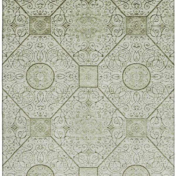 HomeRoots 5' X 8' Artichoke Green & Ivory Geometric Washable Area Rug – UV Protected, Durable, Stylish Design 700013