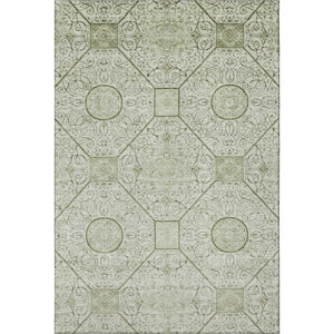 HomeRoots 5' X 8' Artichoke Green & Ivory Geometric Washable Area Rug – UV Protected, Durable, Stylish Design 700013