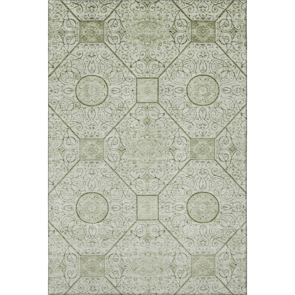HomeRoots 5' X 8' Artichoke Green & Ivory Geometric Washable Area Rug – UV Protected, Durable, Stylish Design 700013