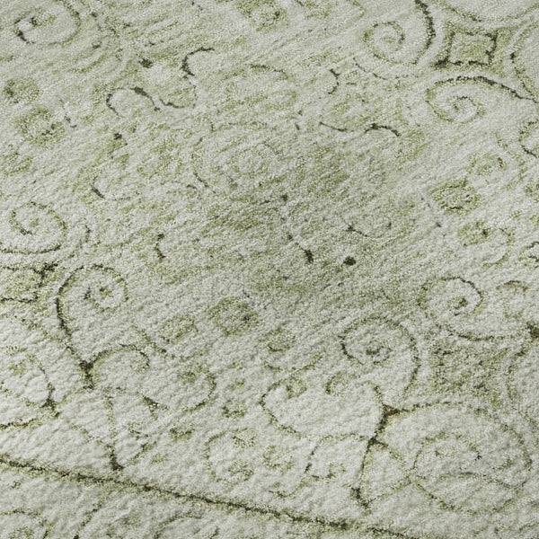 HomeRoots 8' Artichoke Green & Ivory Geometric Washable Round Rug - Durable, UV-Protected & Easy-Clean Design 700014