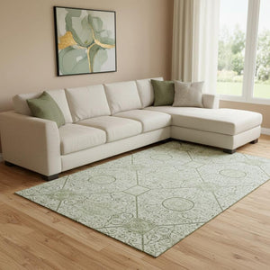 HomeRoots 8' X 10' Artichoke Green Geometric Washable Area Rug - UV Protected, Stain Resistant & Non-Slip Design 700015