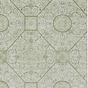HomeRoots 8' X 10' Artichoke Green Geometric Washable Area Rug - UV Protected, Stain Resistant & Non-Slip Design 700015