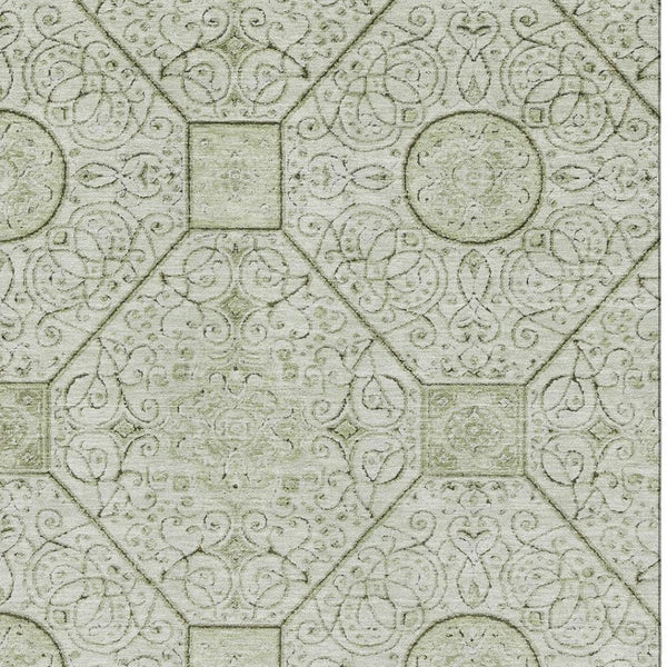 HomeRoots 8' X 10' Artichoke Green Geometric Washable Area Rug - UV Protected, Stain Resistant & Non-Slip Design 700015