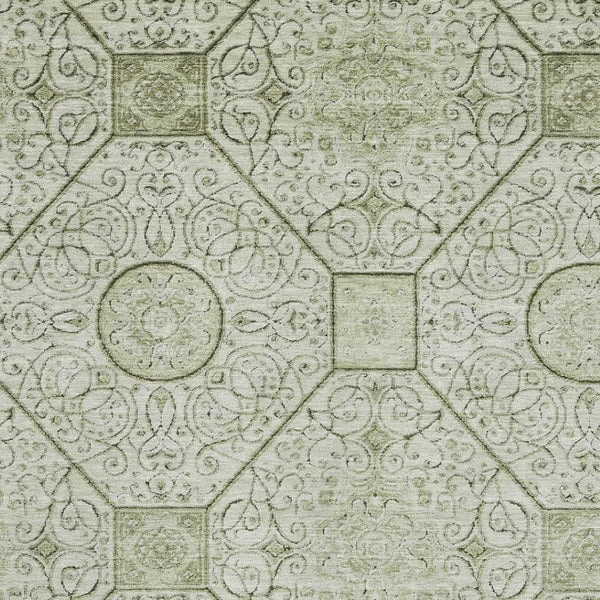 HomeRoots 9' X 12' Artichoke Green Geometric Washable Area Rug - UV Protected, Stain-Resistant, Non-Slip Design 700016
