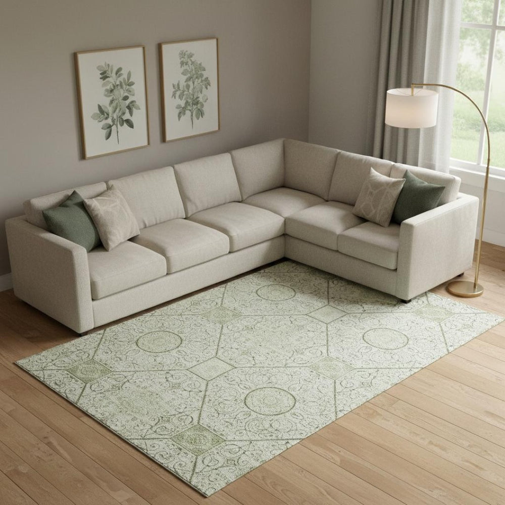 HomeRoots 10' X 14' Artichoke Green Geometric Area Rug – Washable, UV-Protected & Stain-Resistant for Homes 700017