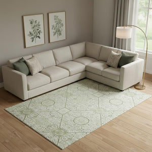 HomeRoots 10' X 14' Artichoke Green Geometric Area Rug – Washable, UV-Protected & Stain-Resistant for Homes 700017