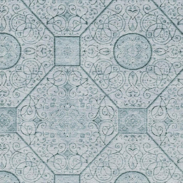 HomeRoots 5' X 8' Aqua & Ivory Geometric Area Rug - Washable, UV-Protected, Durable for Homes with Kids & Pets 700019