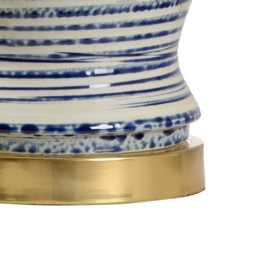 Chelsea House Beehive Ceramic Urn Lamp In Blue & White Glaze With Antique Brass Mounting — Sculptural Ambient Light 70002