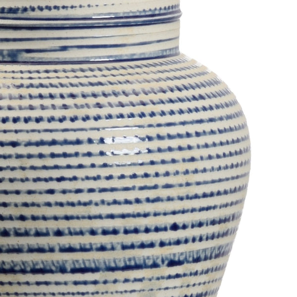 Chelsea House Beehive Ceramic Urn Lamp In Blue & White Glaze With Antique Brass Mounting — Sculptural Ambient Light 70002