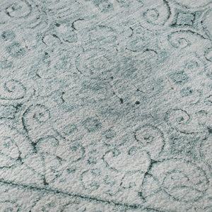 HomeRoots 8' Aqua and Ivory Geometric Round Rug - Washable, UV Protected, Stylish & Durable for Any Space! 700020