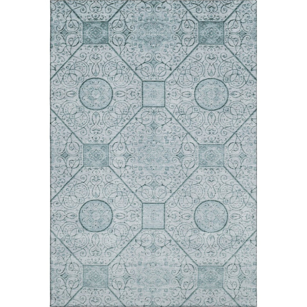 HomeRoots 9' X 12' Aqua and Ivory Geometric Area Rug - Soft, Durable, Washable with UV Protection for Families 700022